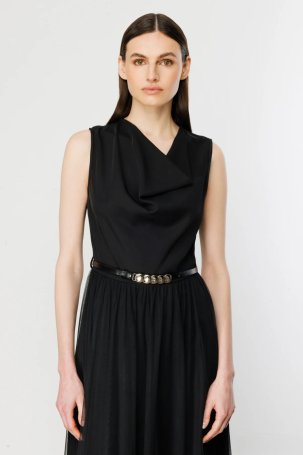 Ekol Kadın Altı Şifon Sıfır Kol Kemerli Elbise 4146 Siyah - 2