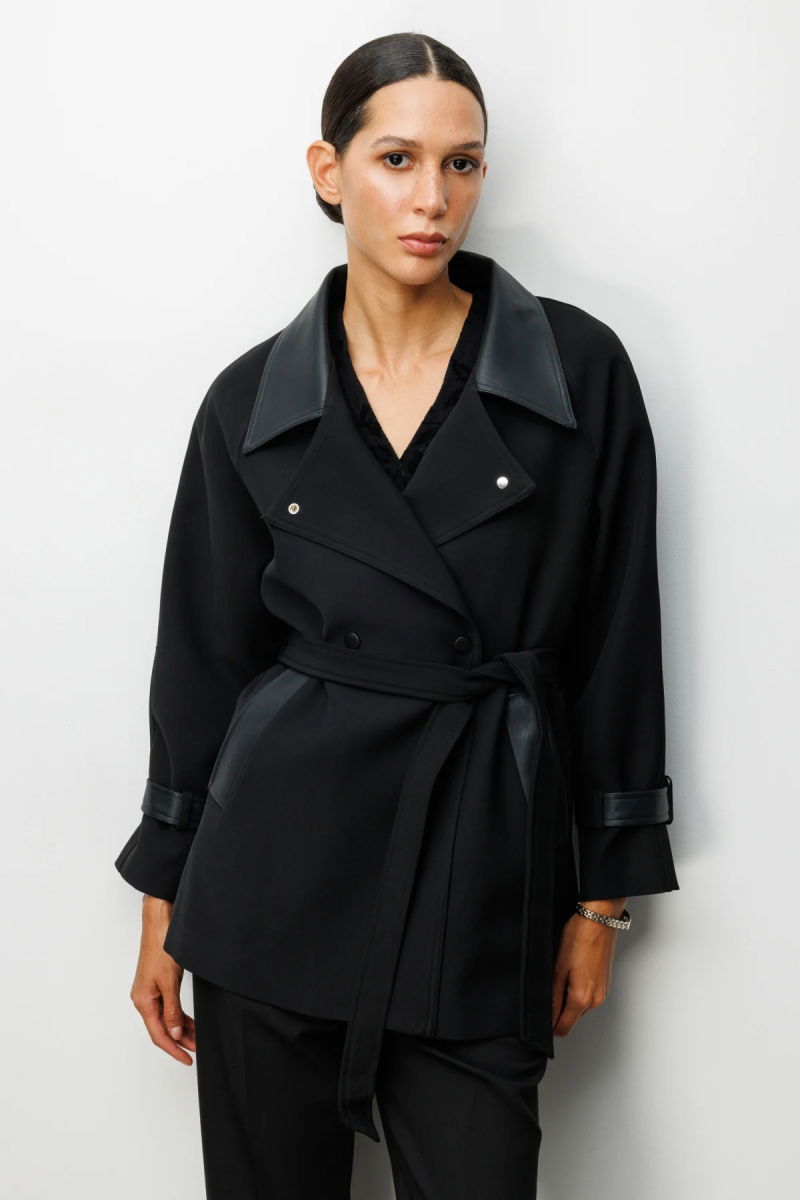 Ekol Kadın Apoletli Deri Detaylı Trenç 7905 Siyah - Ekol