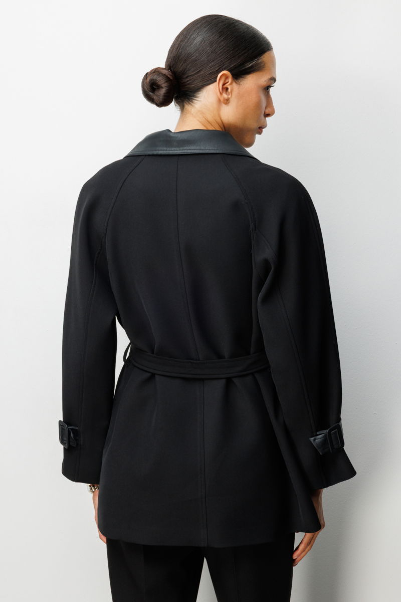 Ekol Kadın Apoletli Deri Detaylı Trenç 7905 Siyah - 4