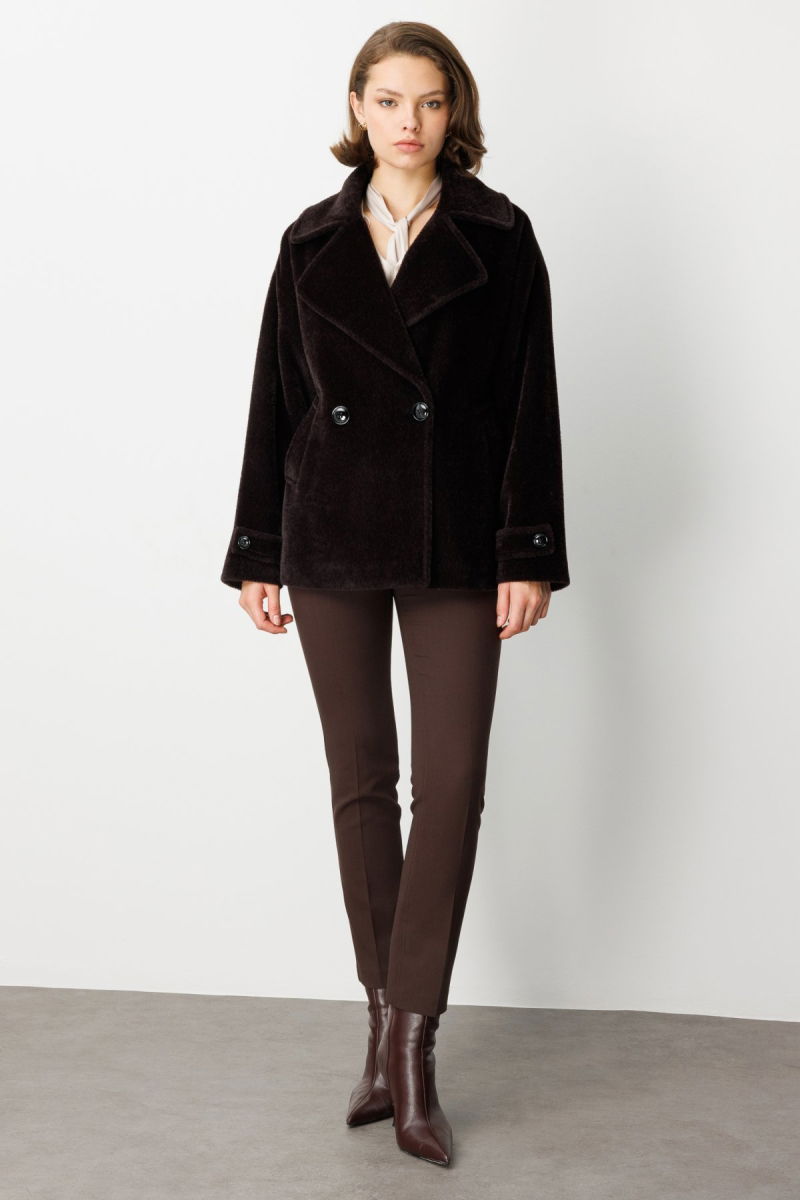 Ekol Kadın Apoletli Peluş Mont 6035 Kahverengi - 3