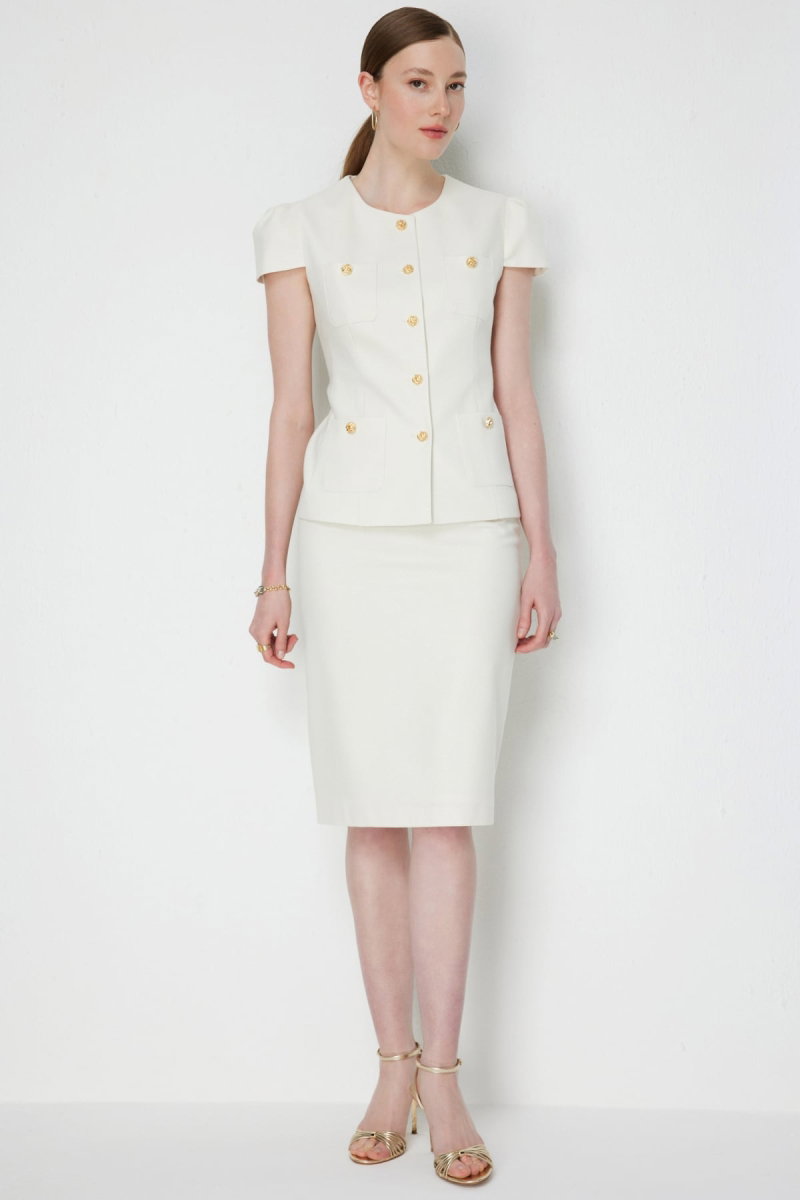 Ekol Kadın Arkası Yırtmaçlı Kalem Etek 1040 Ekru - Ekol