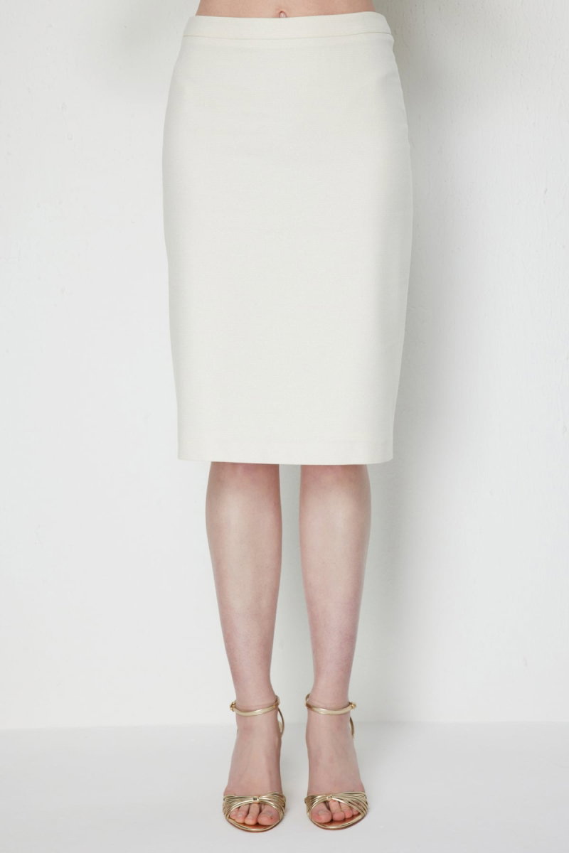 Ekol Kadın Arkası Yırtmaçlı Kalem Etek 1040 Ekru - 3