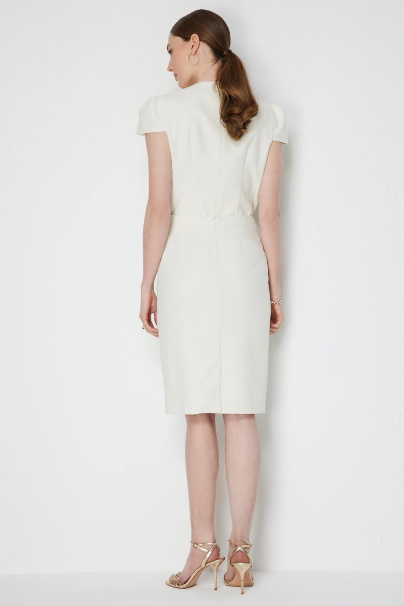 Ekol Kadın Arkası Yırtmaçlı Kalem Etek 1040 Ekru - 4