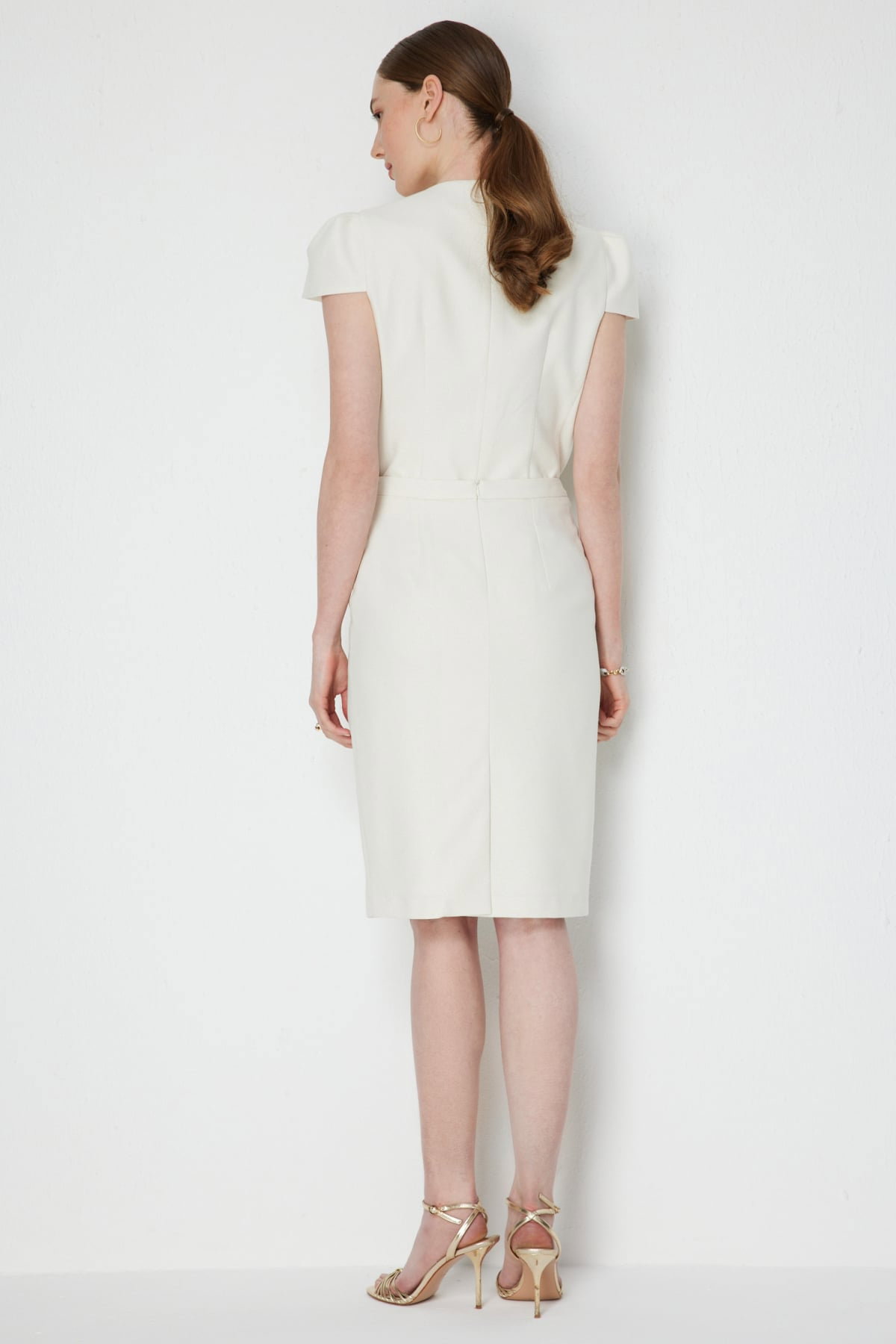 Ekol Kadın Arkası Yırtmaçlı Kalem Etek 1040 Ekru - 4