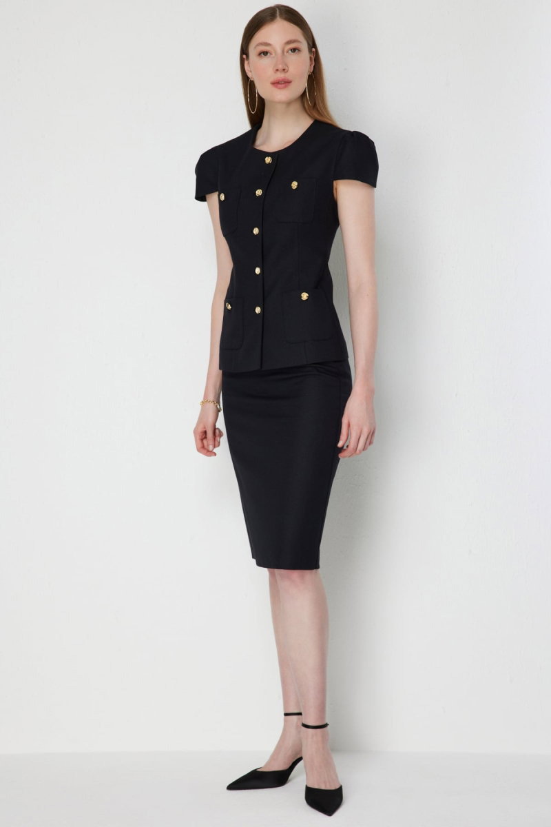 Ekol Kadın Arkası Yırtmaçlı Kalem Etek 1040 Siyah - 2