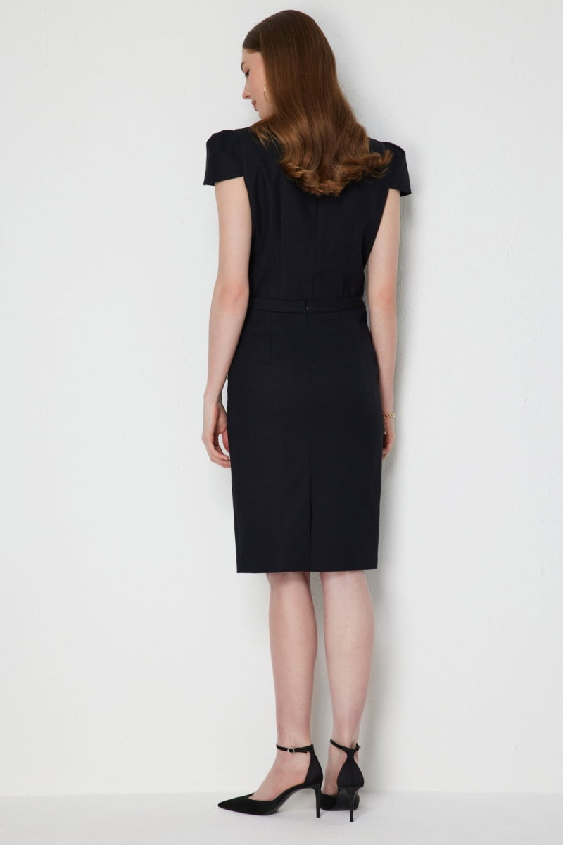 Ekol Kadın Arkası Yırtmaçlı Kalem Etek 1040 Siyah - 4