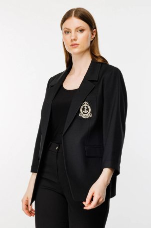 Ekol Kadın Armalı Duble Kol Ceket 5550 Siyah - 2