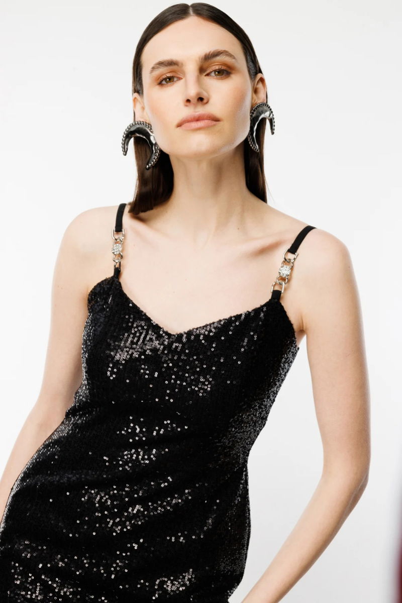 Ekol Kadın Askıları Metal Aksesuarlı Mini Elbise 4102 Siyah - 2