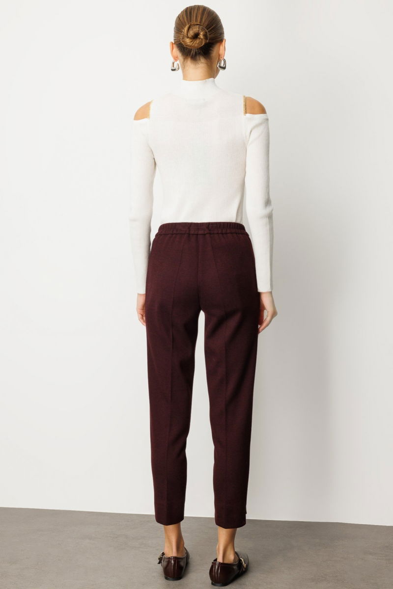 Ekol Kadın Balıksırtı Desenli Dar Paça Pantolon 5189 Bordo - 4