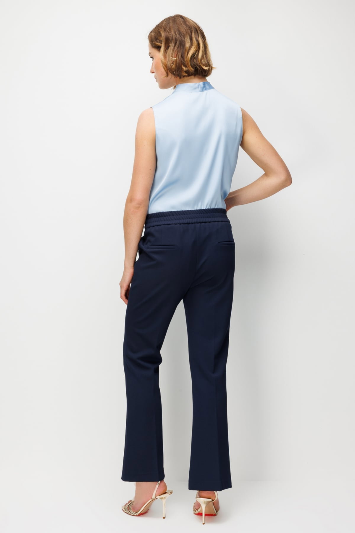 Ekol Kadın Beli Aksesuarlı İspanyol Paça Pantolon 4042 Lacivert - 4