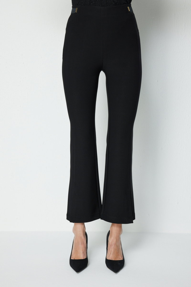 Ekol Kadın Beli Aksesuarlı Paçası Yırtmaçlı Pantolon 4928 Siyah - 3