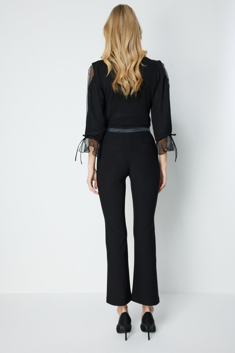 Ekol Kadın Beli Aksesuarlı Paçası Yırtmaçlı Pantolon 4928 Siyah - 4