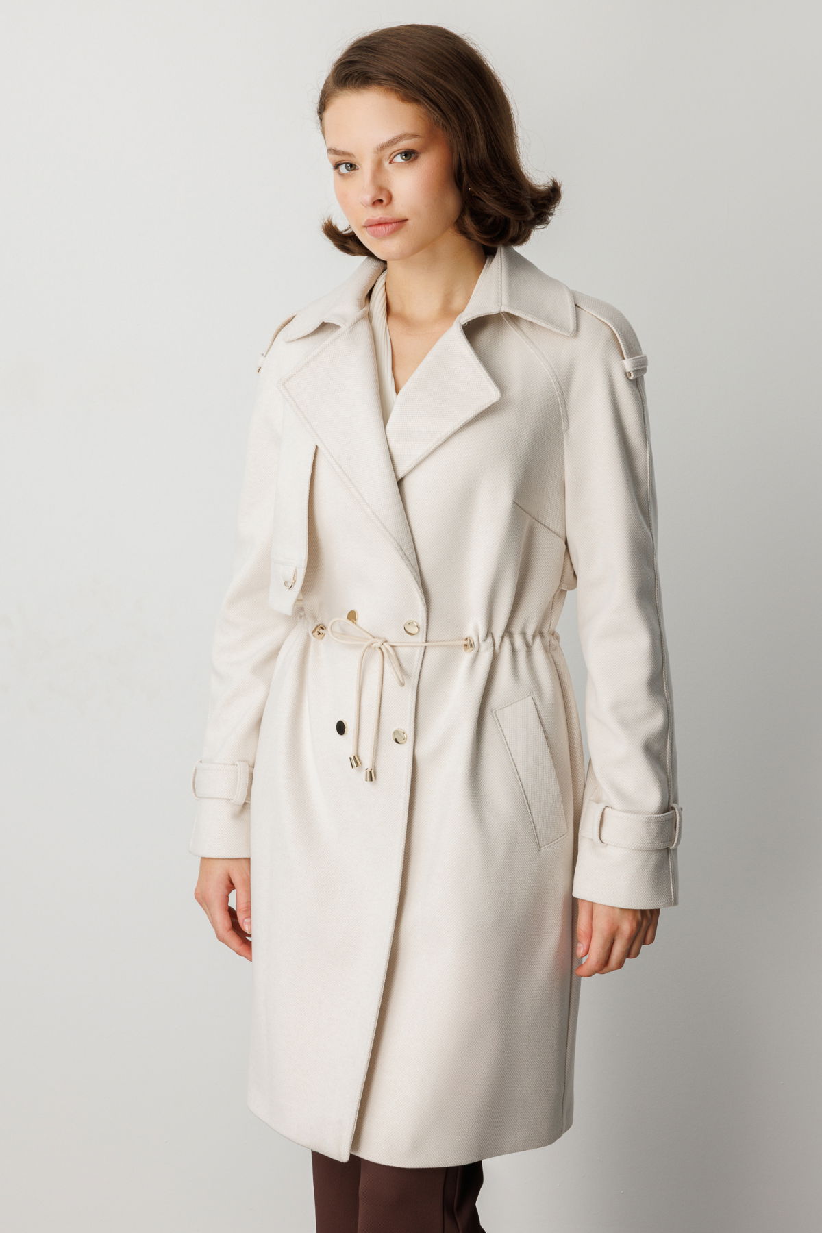 Ekol Kadın Beli Bağcıklı Apoletli Kaban 6037 Bej - 2