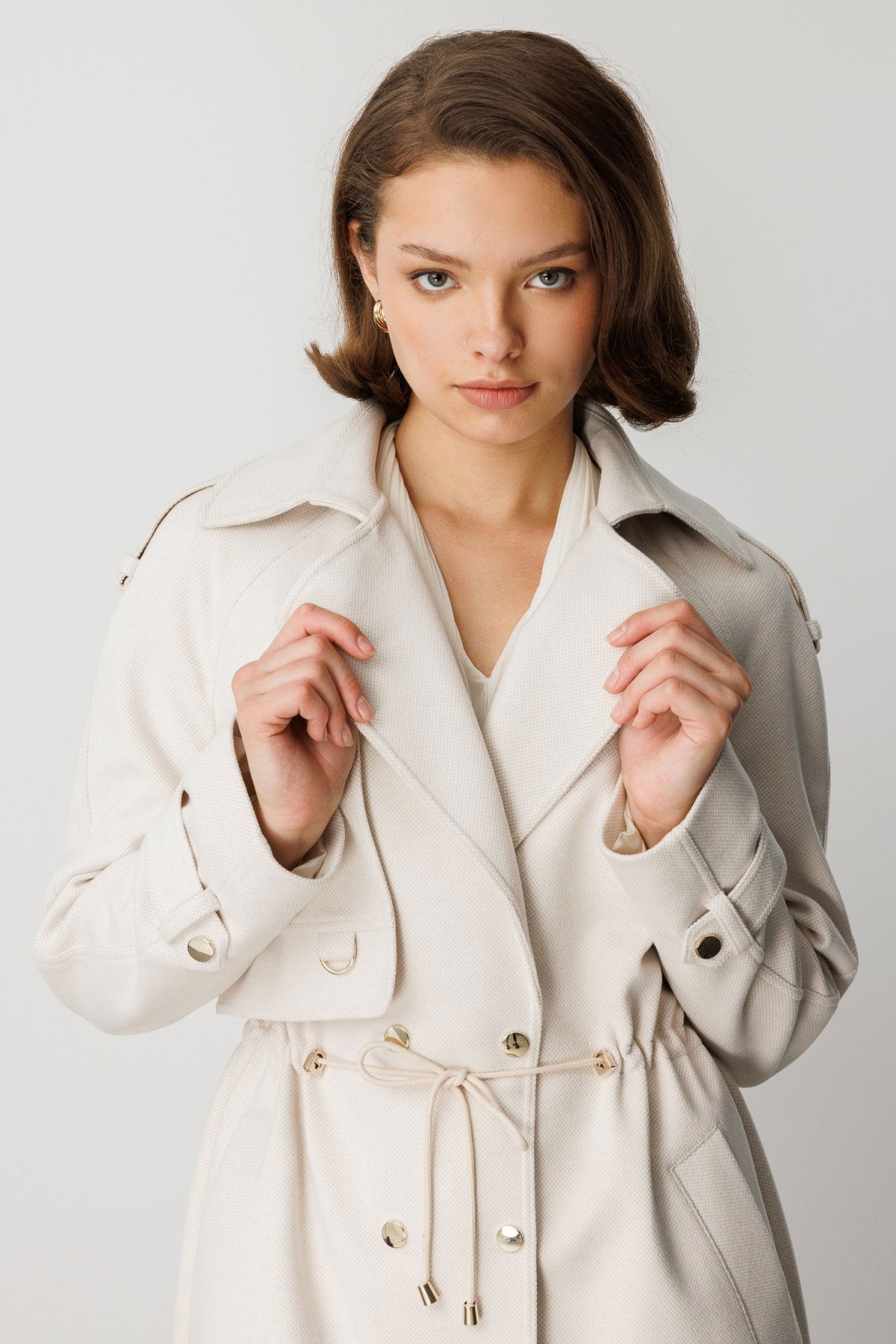 Ekol Kadın Beli Bağcıklı Apoletli Kaban 6037 Bej - 3