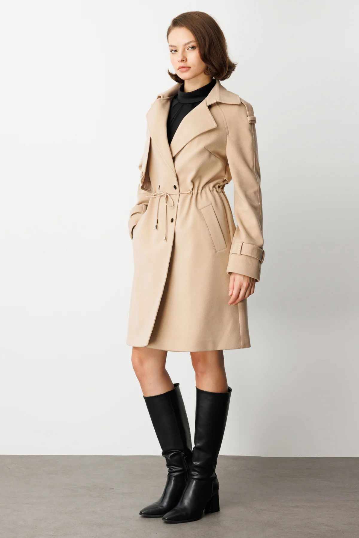 Ekol Kadın Beli Bağcıklı Apoletli Kaban 6037 Camel - 2