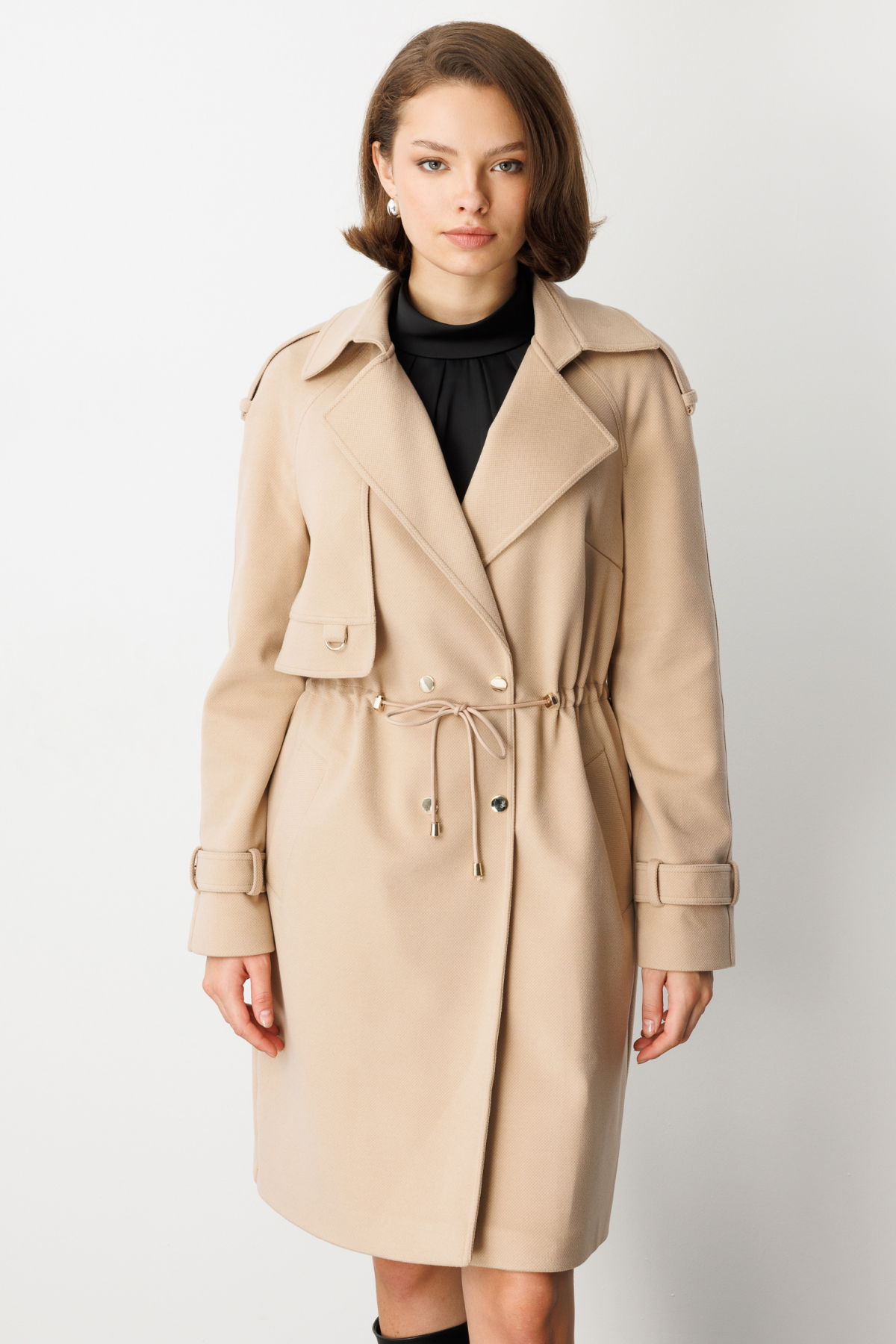 Ekol Kadın Beli Bağcıklı Apoletli Kaban 6037 Camel - 3