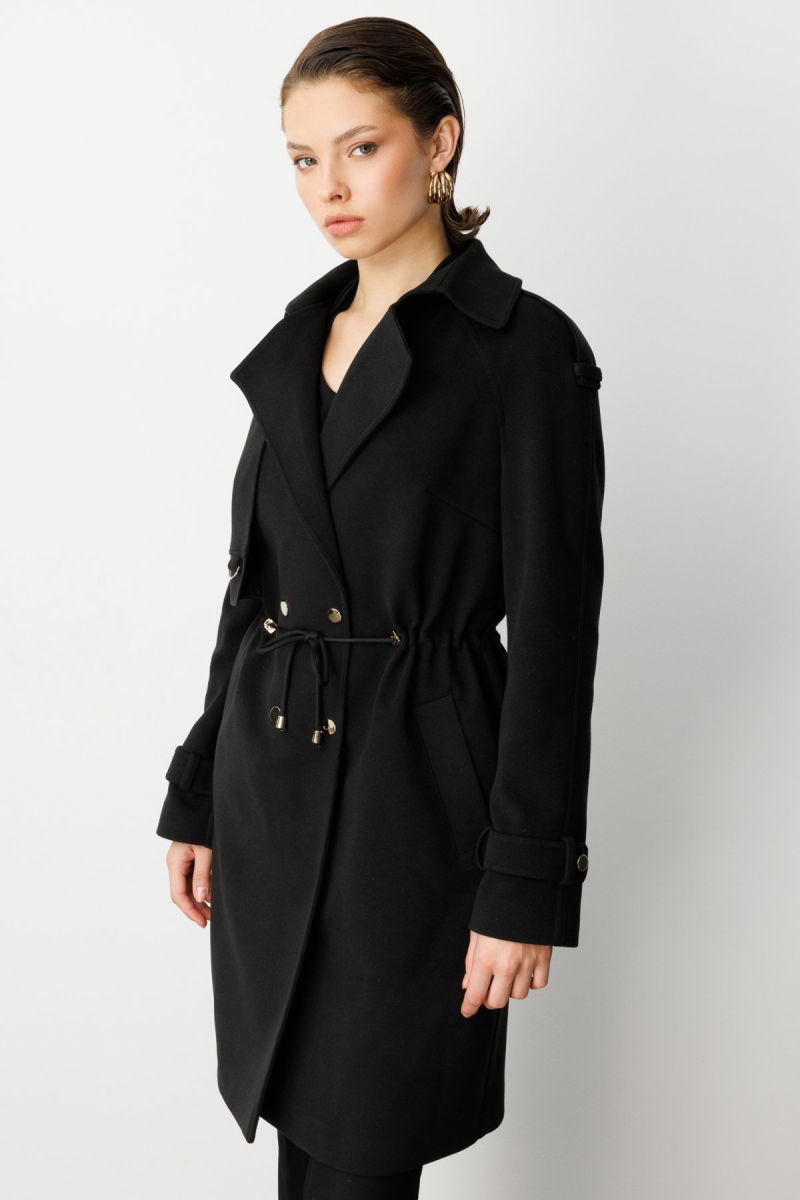 Ekol Kadın Beli Bağcıklı Apoletli Kaban 6037 Siyah - 3