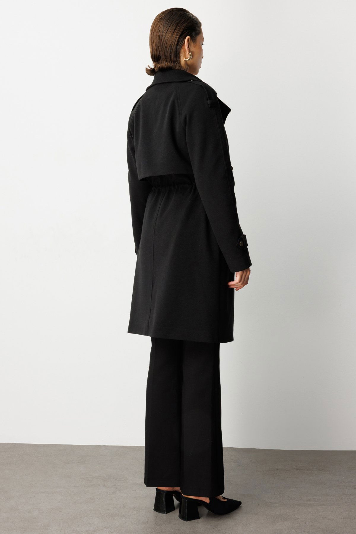 Ekol Kadın Beli Bağcıklı Apoletli Kaban 6037 Siyah - 4