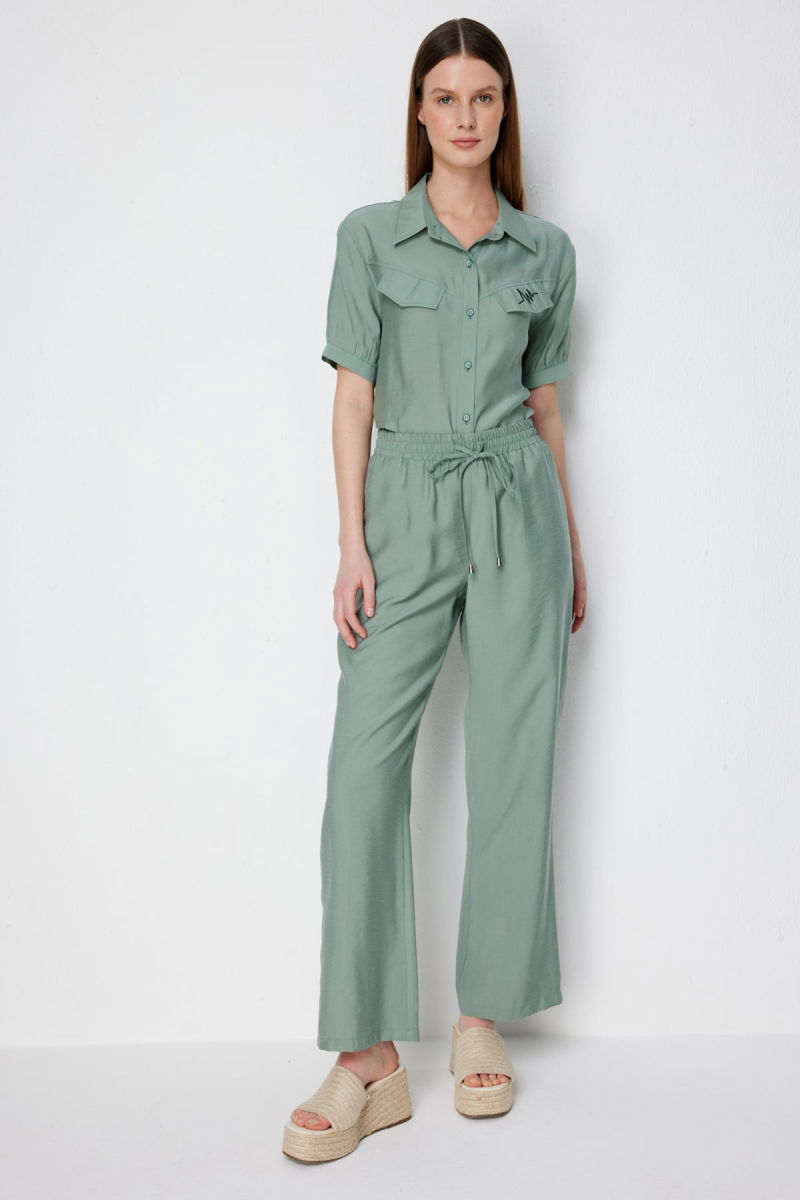 Ekol Kadın Beli Bağcıklı Bol Paça Pantolon 1204 Mint - 2