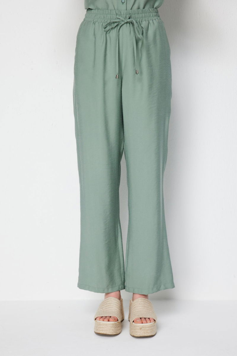 Ekol Kadın Beli Bağcıklı Bol Paça Pantolon 1204 Mint - 3