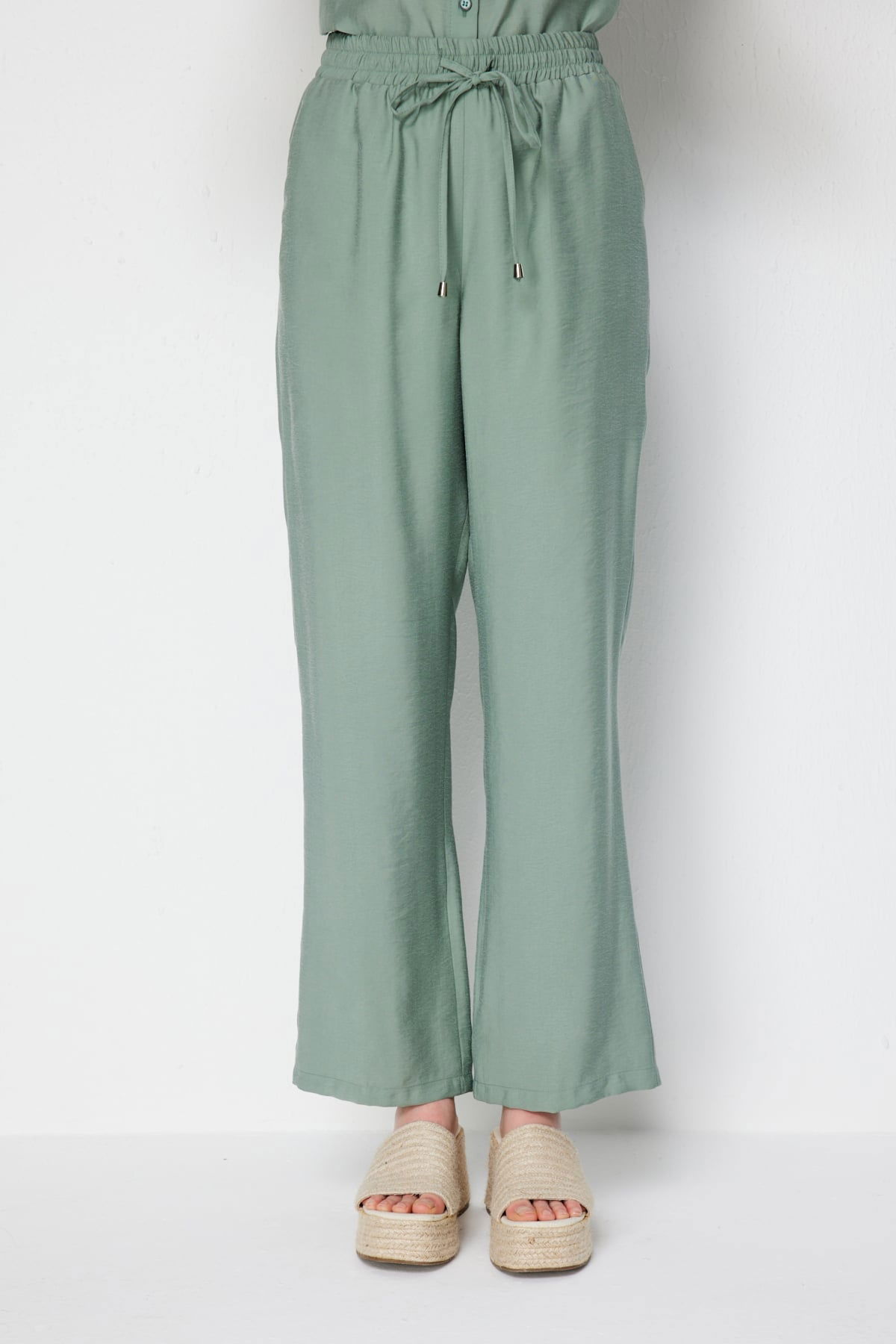 Ekol Kadın Beli Bağcıklı Bol Paça Pantolon 1204 Mint - 3
