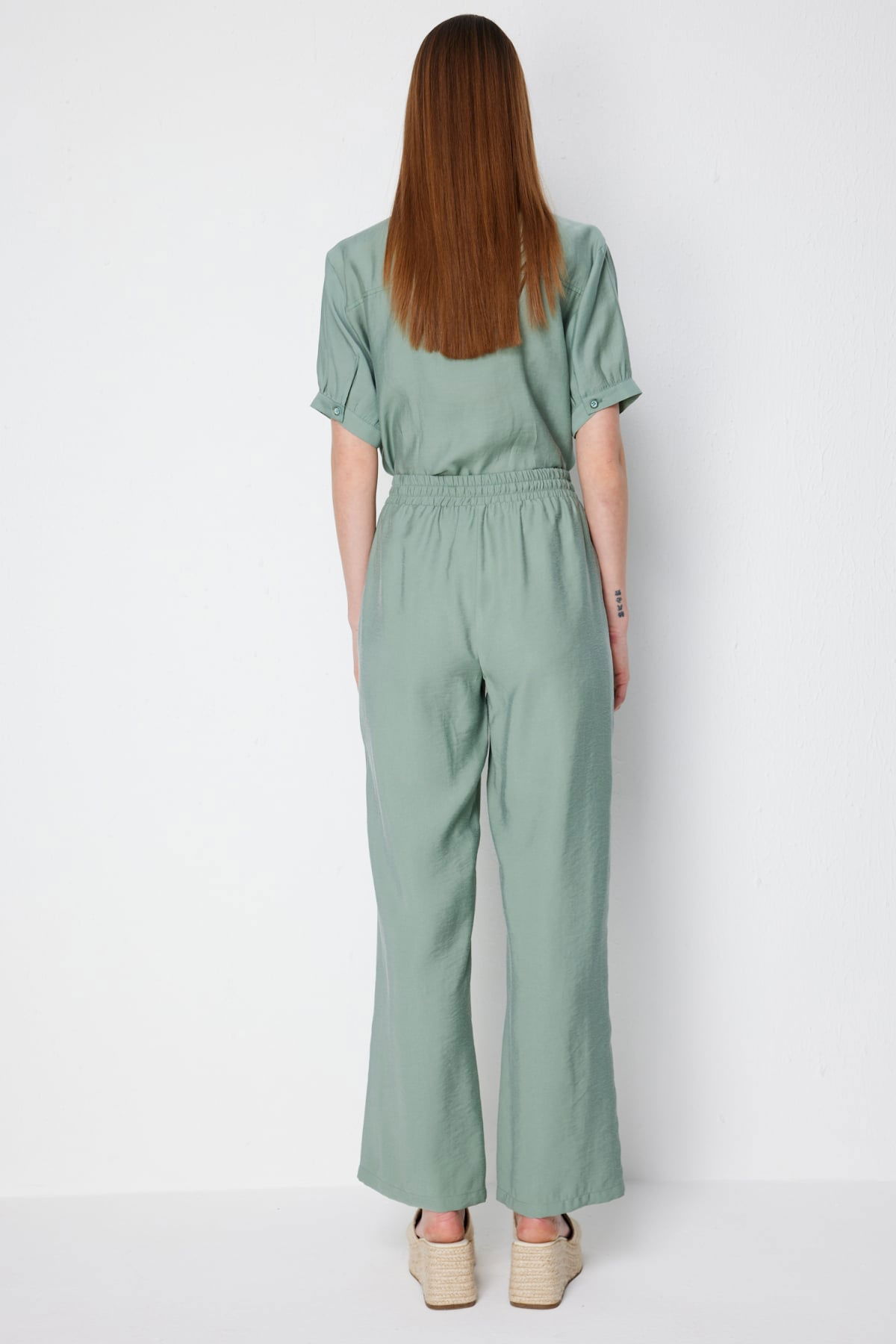 Ekol Kadın Beli Bağcıklı Bol Paça Pantolon 1204 Mint - 4