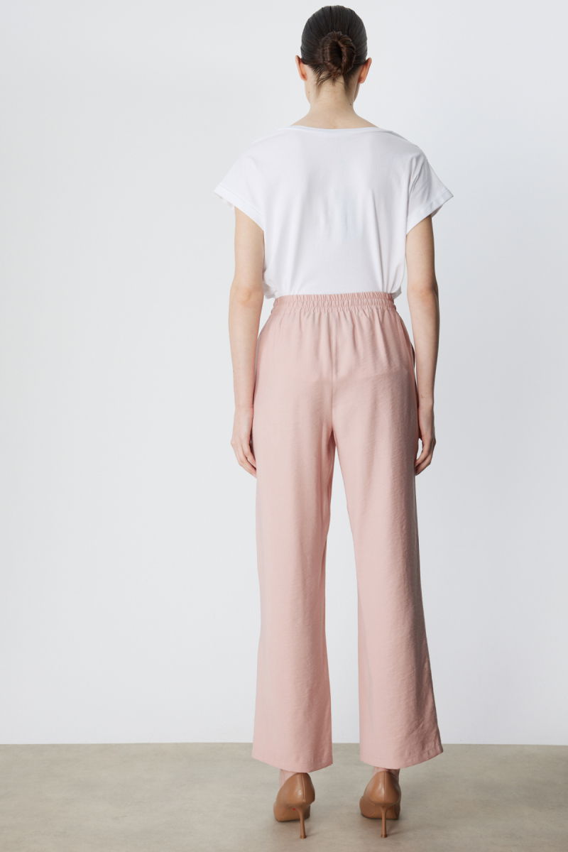 Ekol Kadın Beli Bağcıklı Bol Paça Pantolon 1204 Pudra - 4