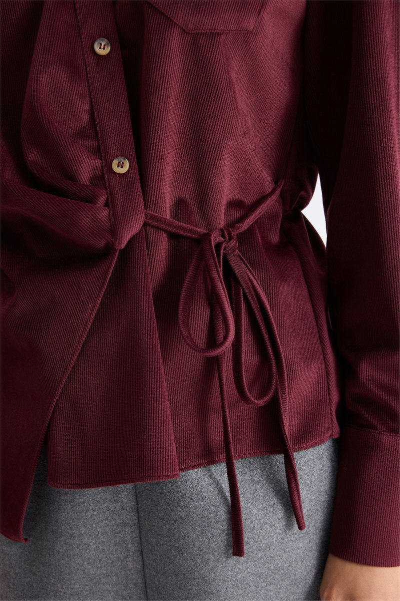 Ekol Kadın Beli Bağcıklı Kadife Bluz Bordo - 2