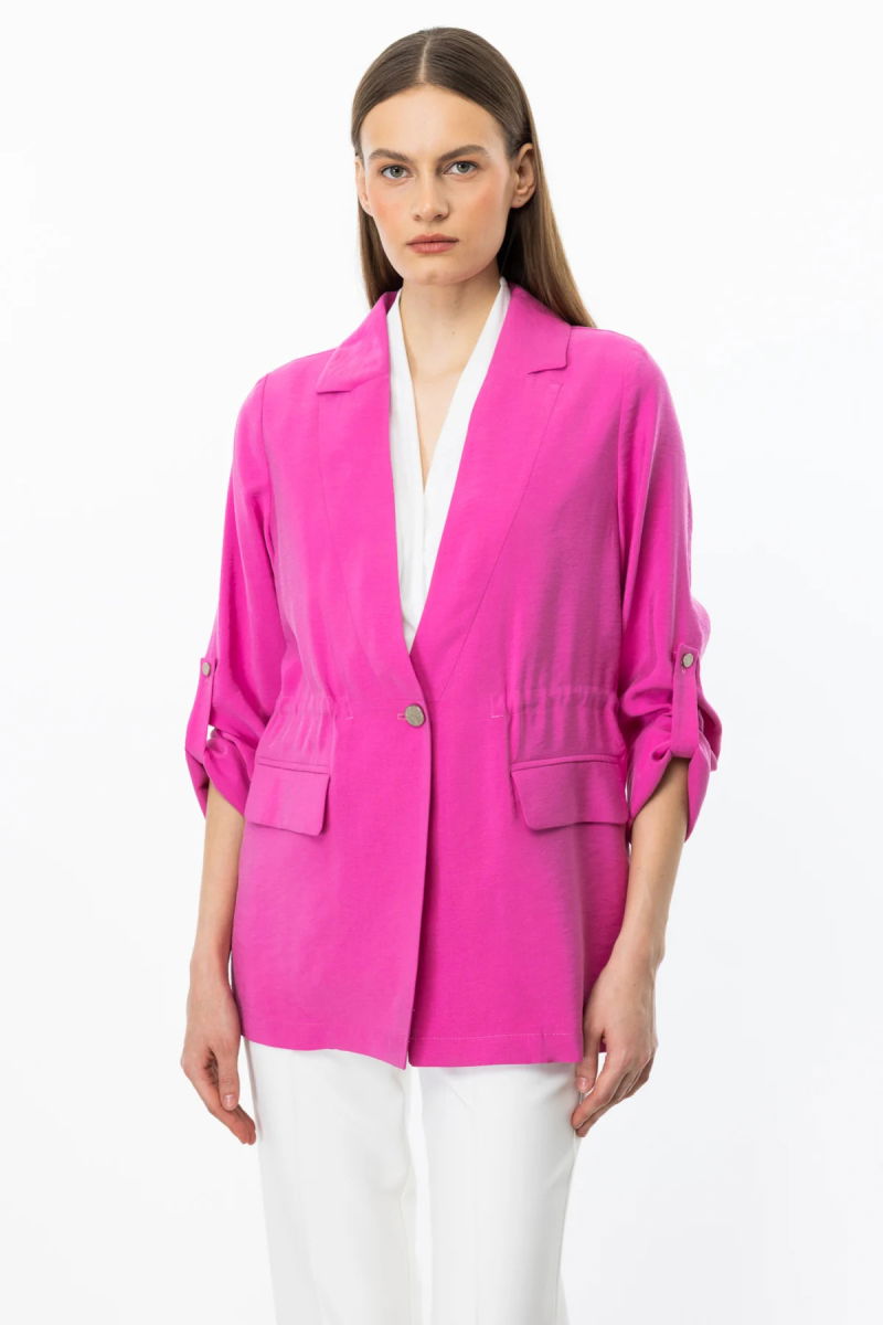 Ekol Kadın Beli Bağcıklı Kapak Cepli Ceket 4142 Pink - 1