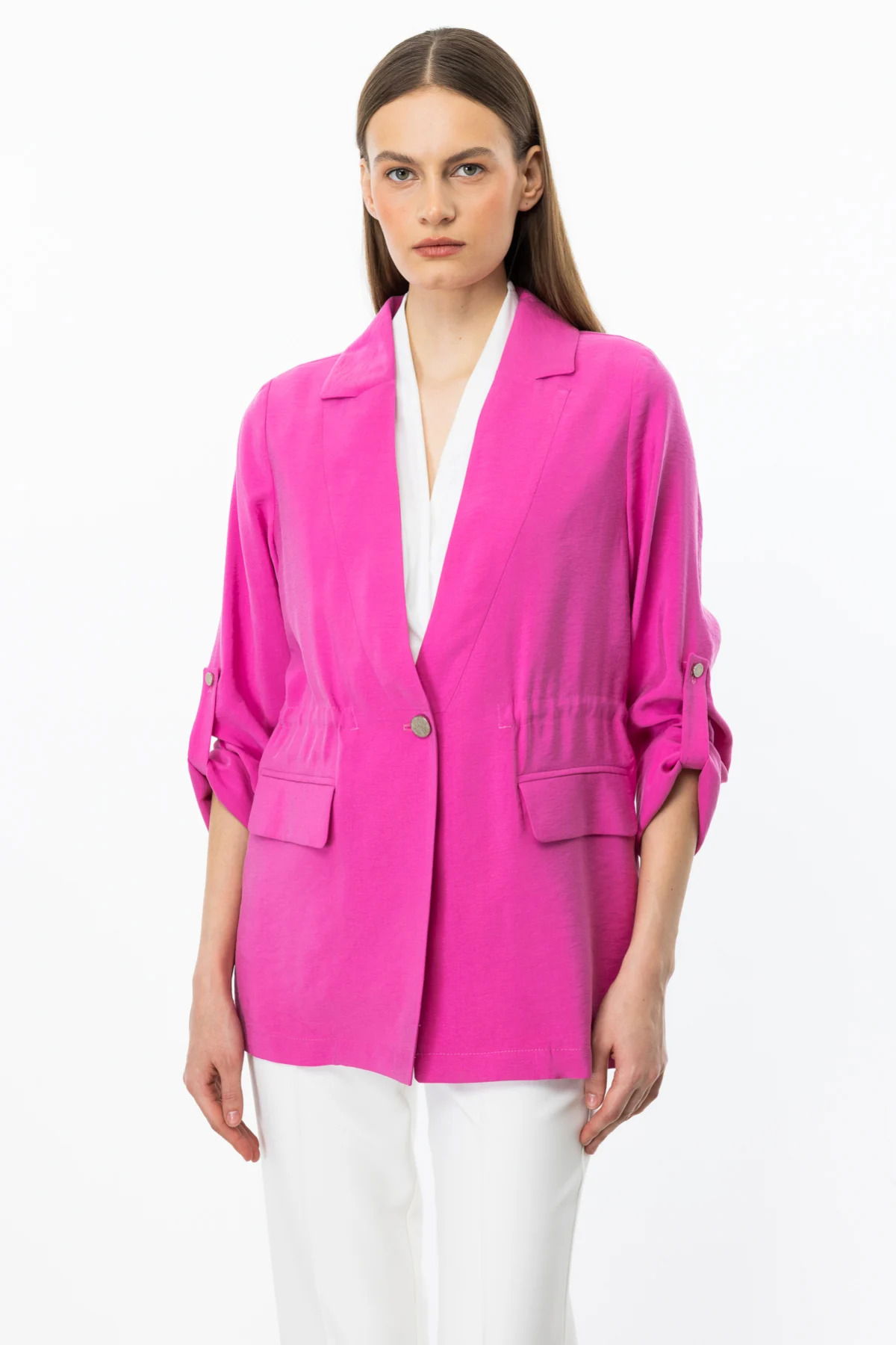 Ekol Kadın Beli Bağcıklı Kapak Cepli Ceket 4142 Pink - 1