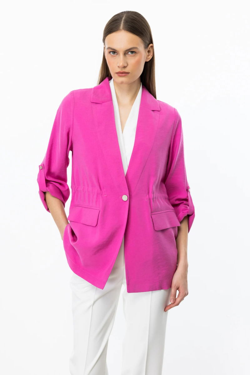 Ekol Kadın Beli Bağcıklı Kapak Cepli Ceket 4142 Pink - 3