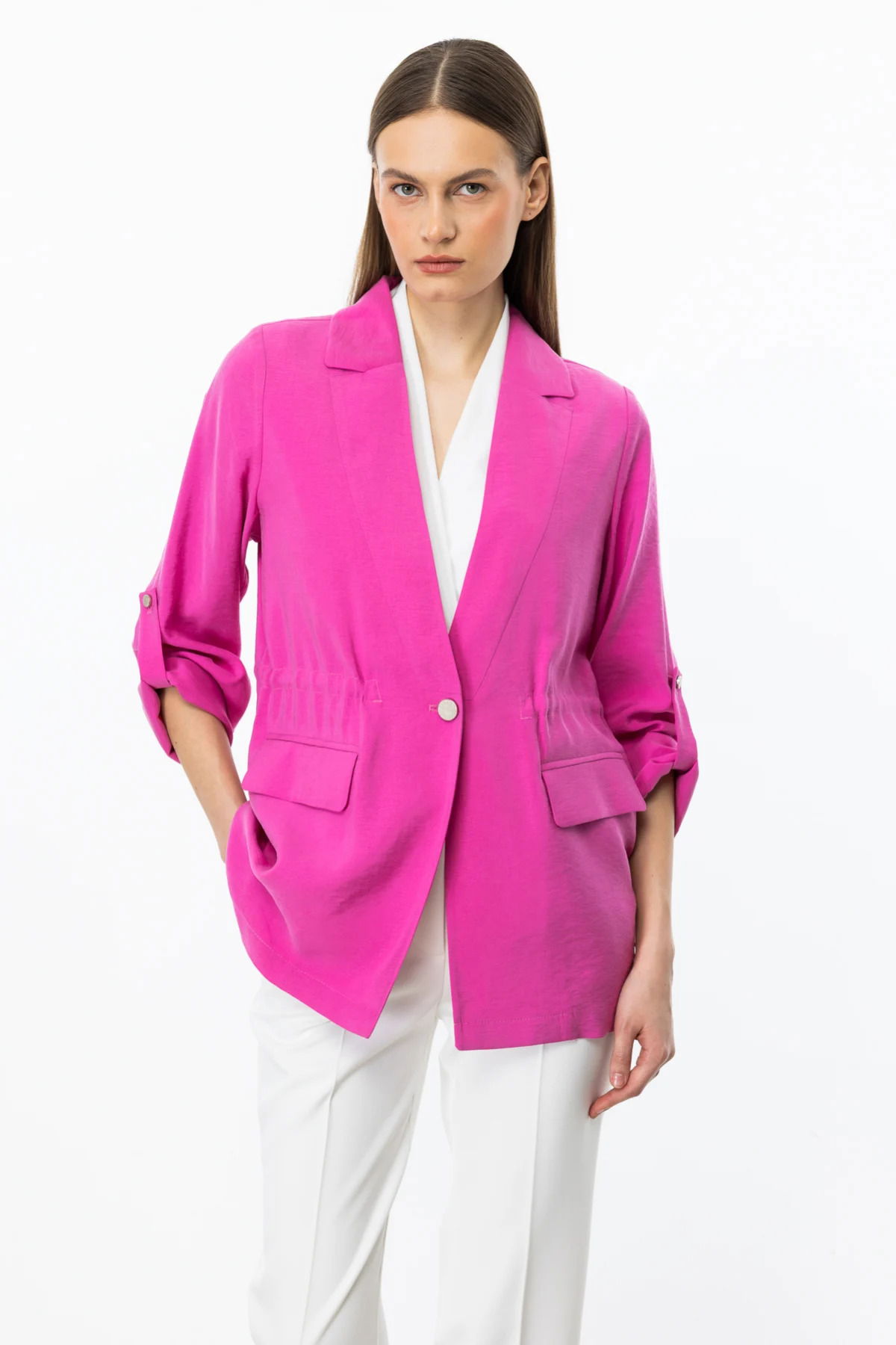 Ekol Kadın Beli Bağcıklı Kapak Cepli Ceket 4142 Pink - 3