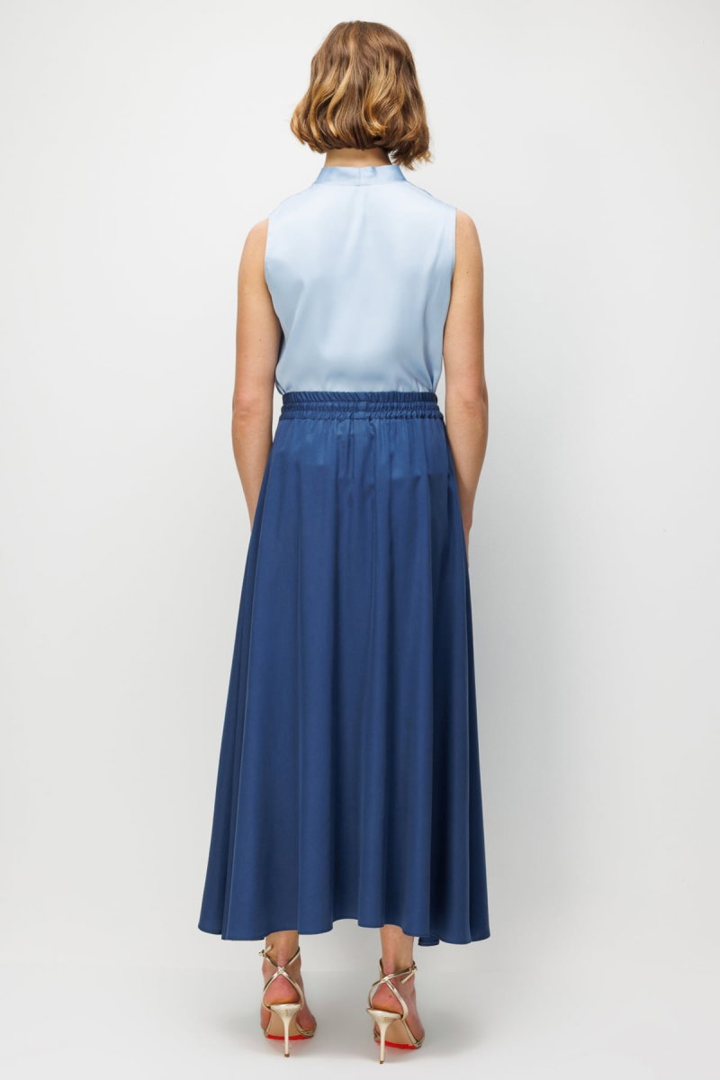 Ekol Kadın Beli Bağcıklı Pileli Maxi Etek 3038 Indigo - 5