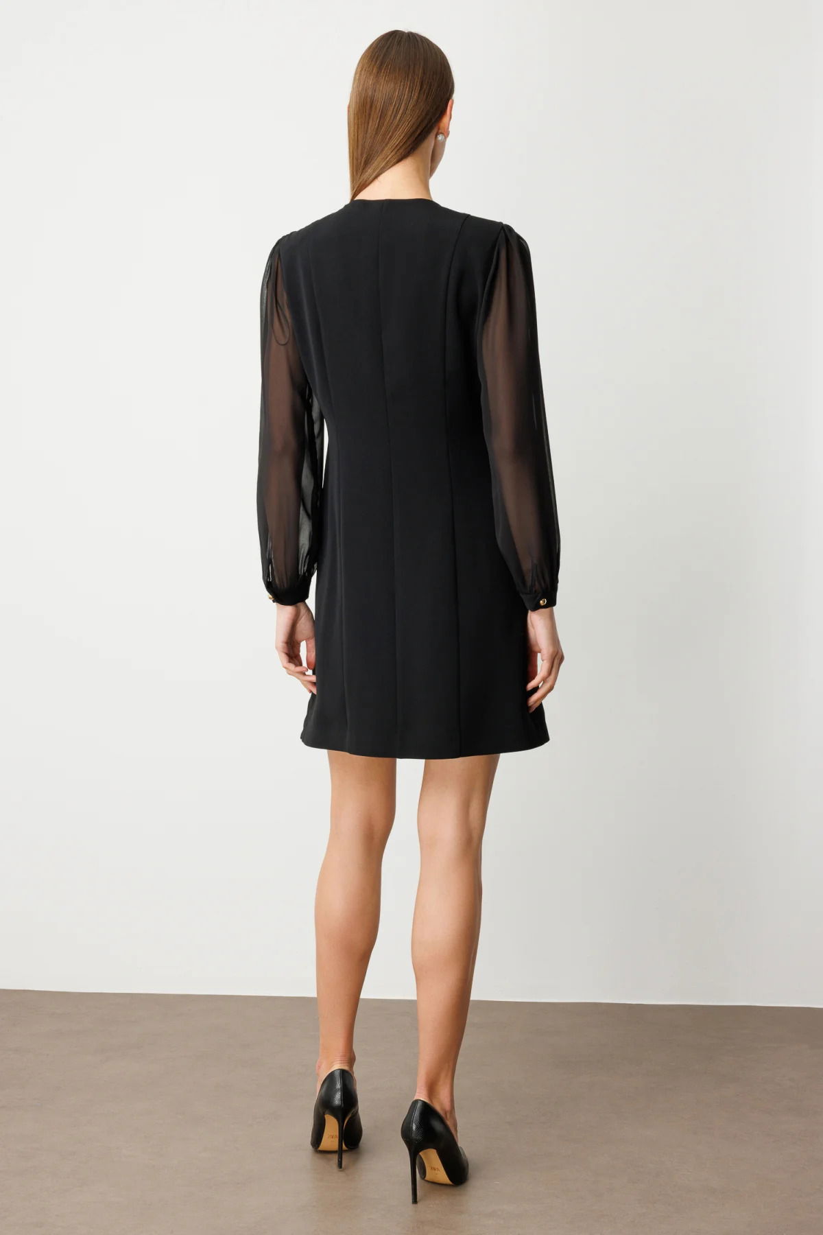 Ekol Kadın Beli Broşlu Kolları Tül Elbise 4039 Siyah - 4