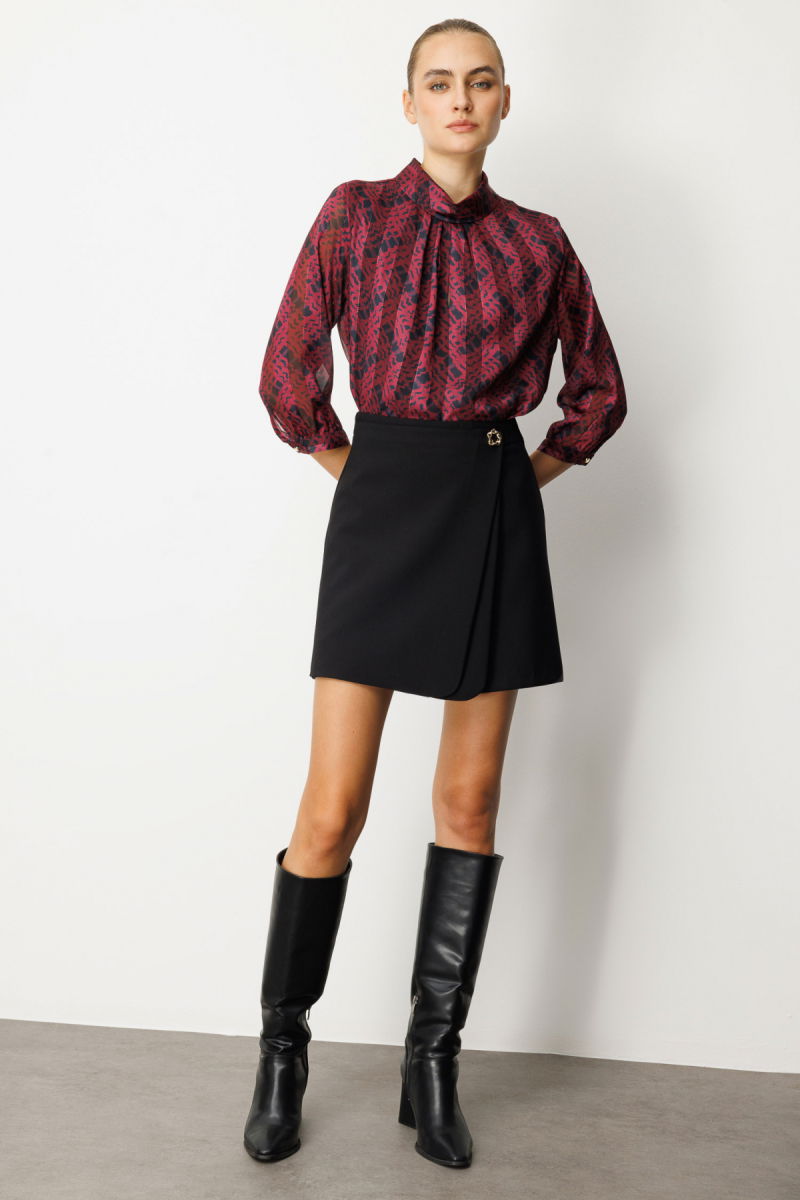 Ekol Kadın Beli Broşlu Şort Etek 2017 Siyah - 2