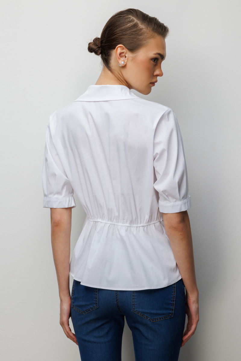 Ekol Kadın Beli Büzgülü Kısa Kollu Pamuklu Bluz 2046 Ekru - 4