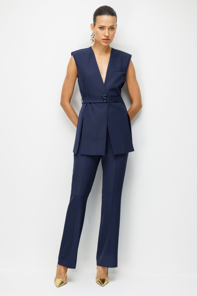 Ekol Kadın Beli Dikişli İspanyol Paça Pantolon 1120 Lacivert - Ekol