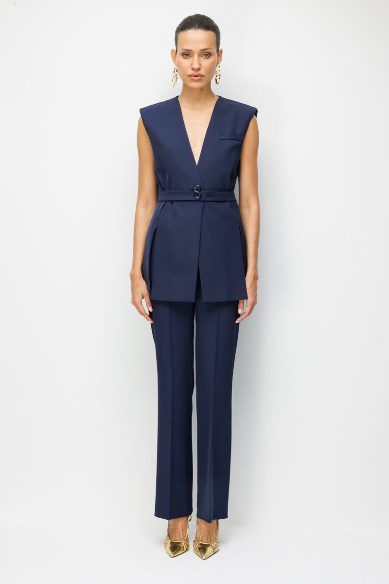 Ekol Kadın Beli Dikişli İspanyol Paça Pantolon 1120 Lacivert - 2