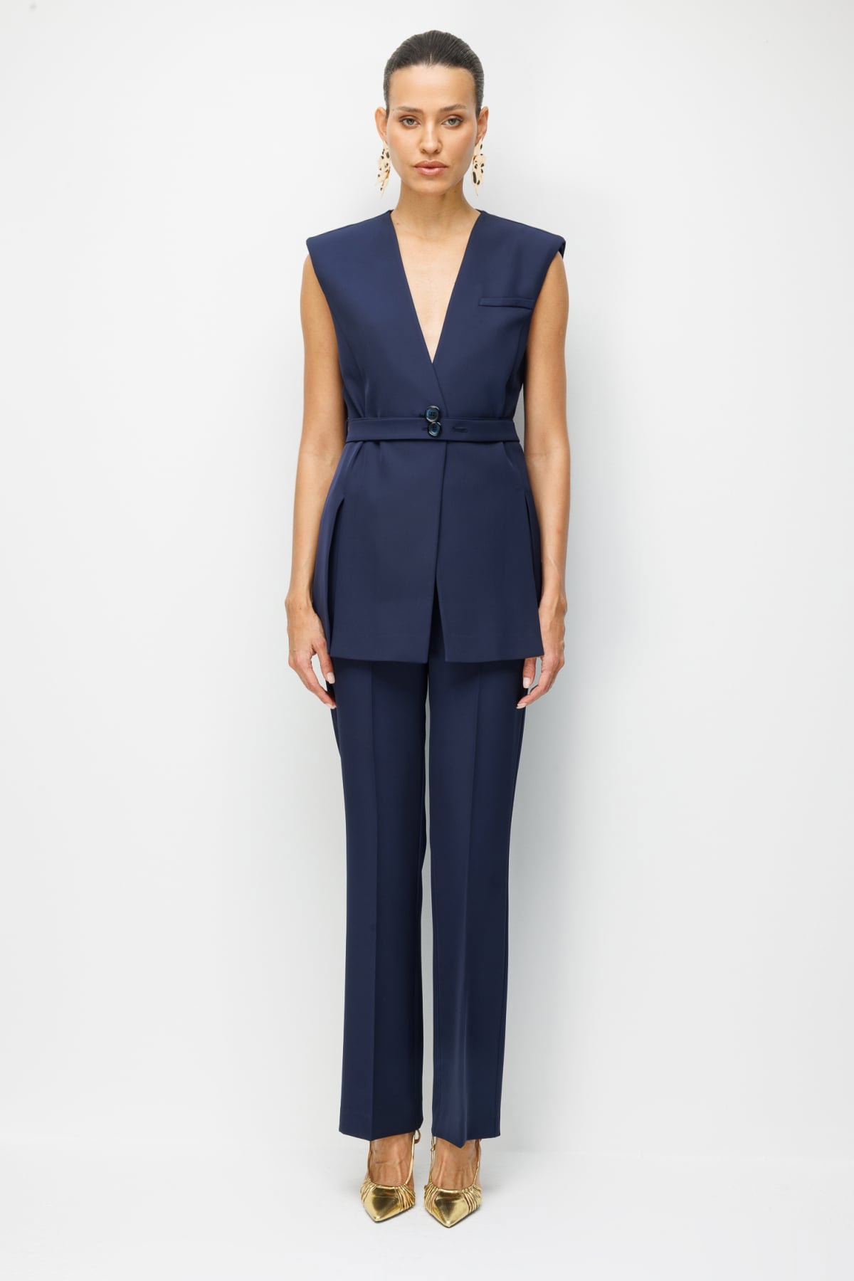 Ekol Kadın Beli Dikişli İspanyol Paça Pantolon 1120 Lacivert - 2