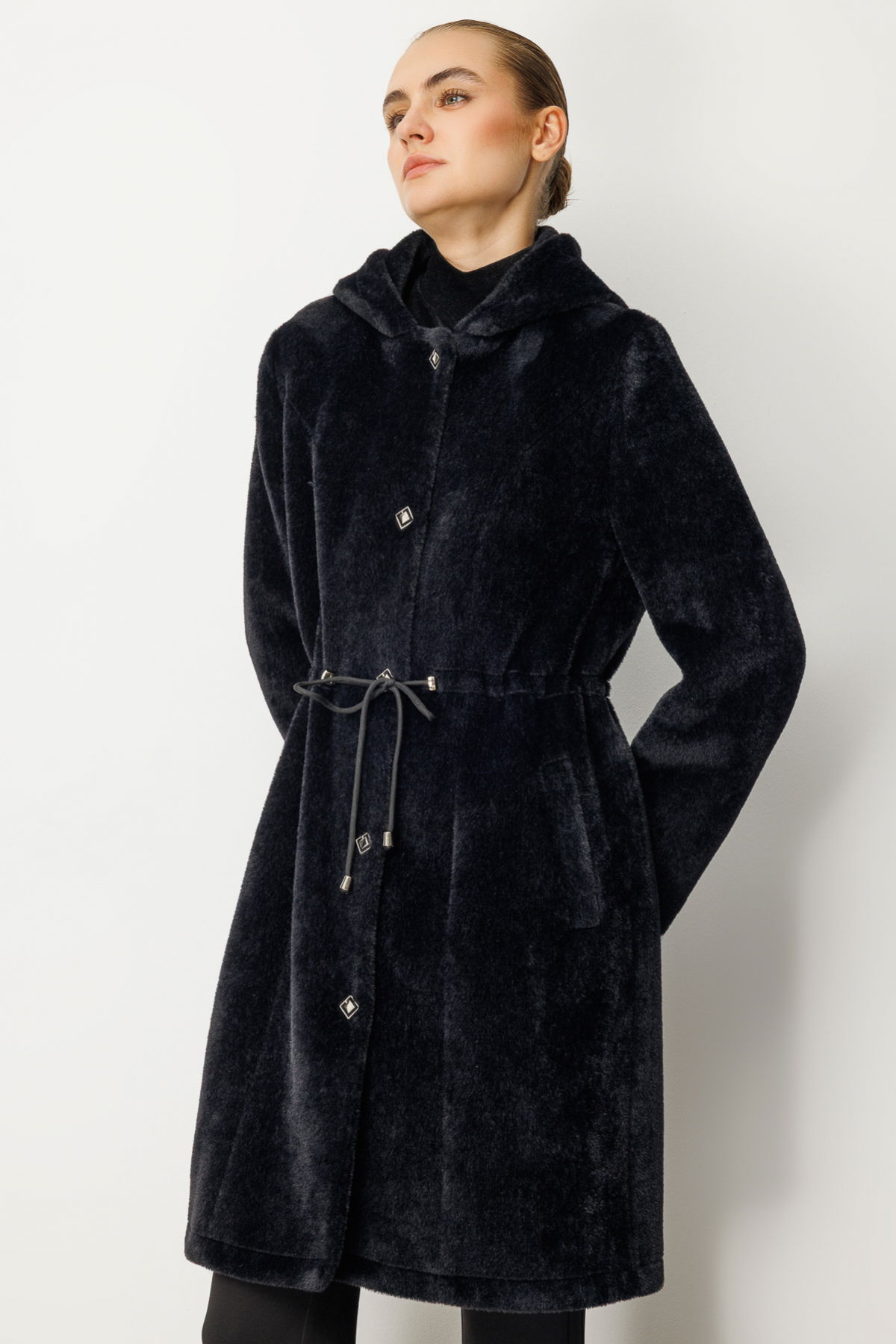 Ekol Kadın Beli İpli Peluş Kaban 6077 Siyah - 2