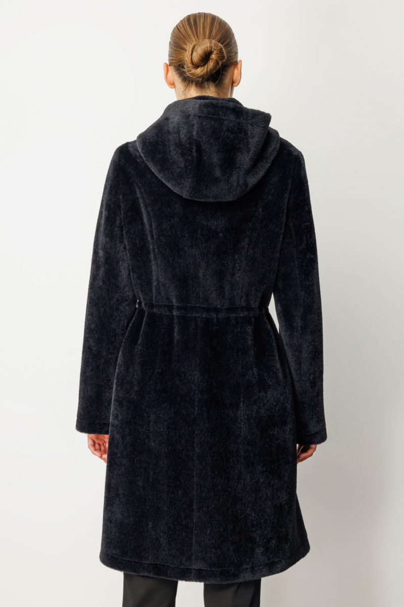 Ekol Kadın Beli İpli Peluş Kaban 6077 Siyah - 4