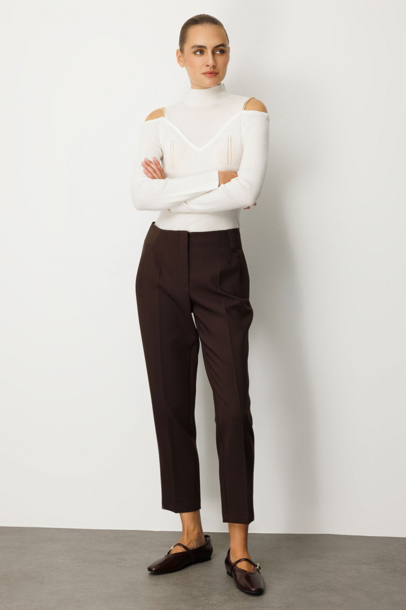 Ekol Kadın Beli Kalın Lastikli Dar Paça Pantolon 1109 Kahverengi - 2