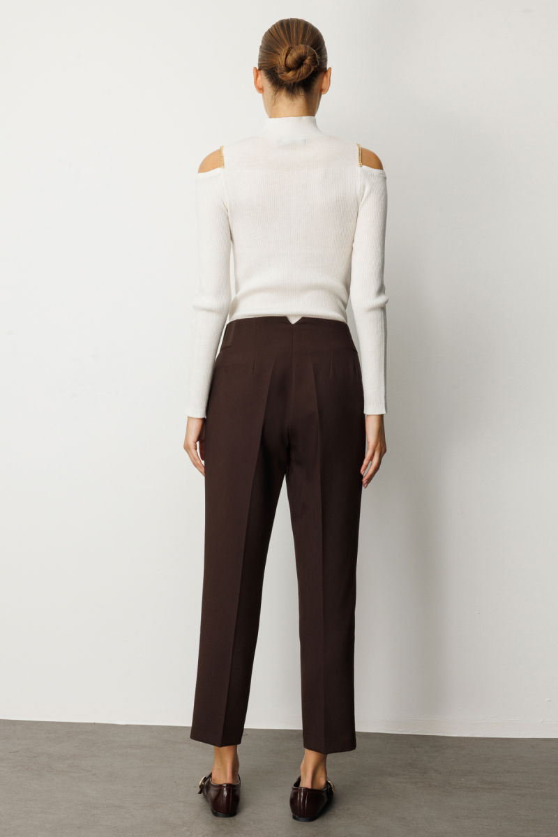 Ekol Kadın Beli Kalın Lastikli Dar Paça Pantolon 1109 Kahverengi - 4