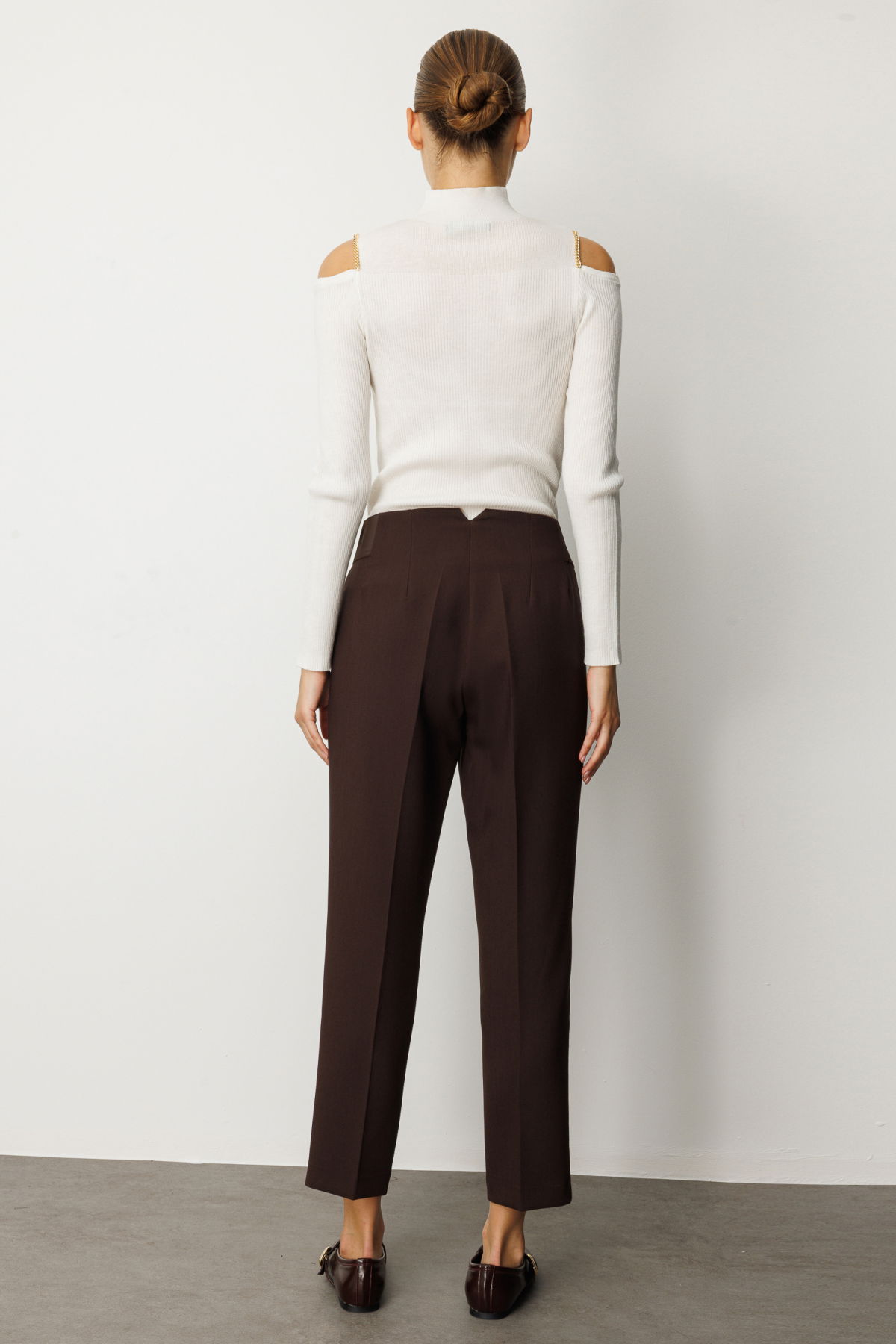 Ekol Kadın Beli Kalın Lastikli Dar Paça Pantolon 1109 Kahverengi - 4