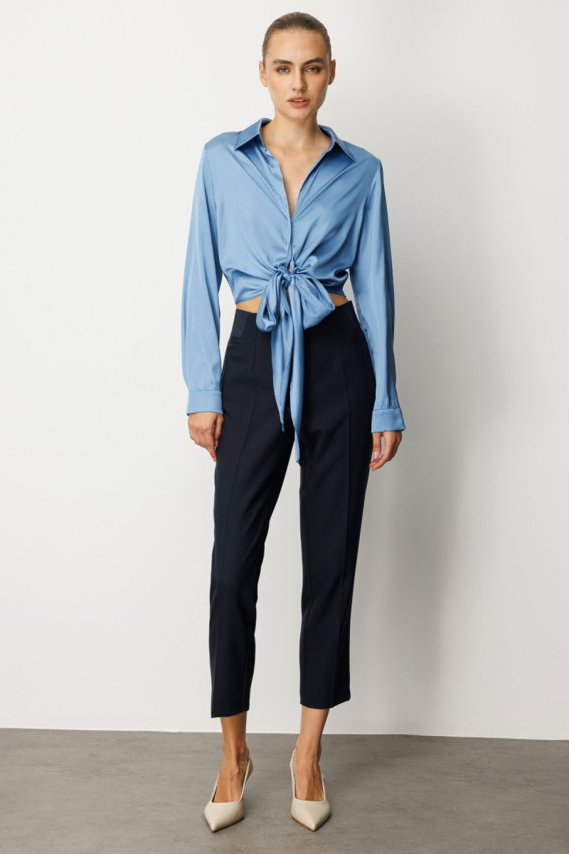 Ekol Kadın Beli Kalın Lastikli Dar Paça Pantolon 1109 Lacivert - Ekol