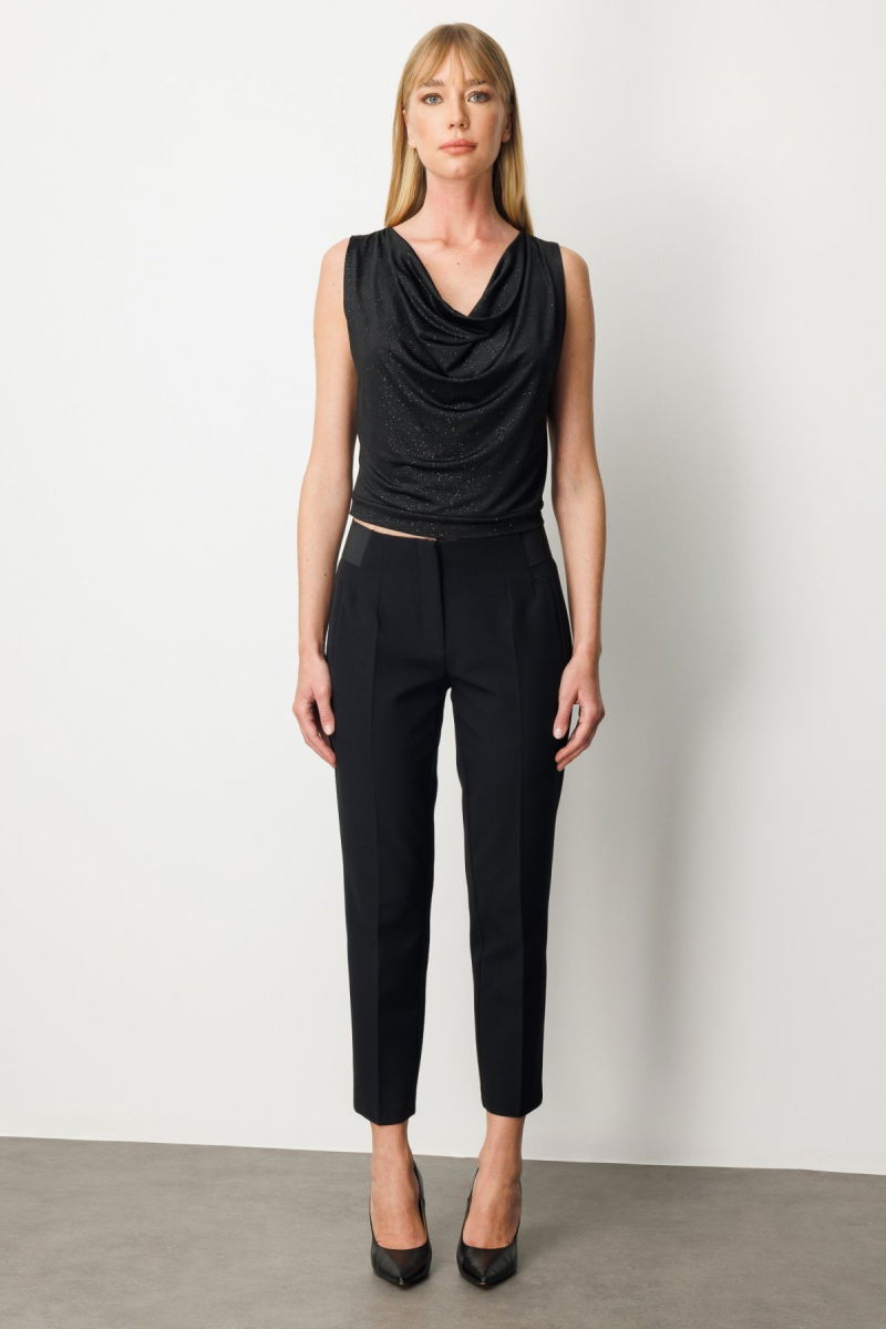 Ekol Kadın Beli Kalın Lastikli Dar Paça Pantolon 1109 Siyah - Ekol