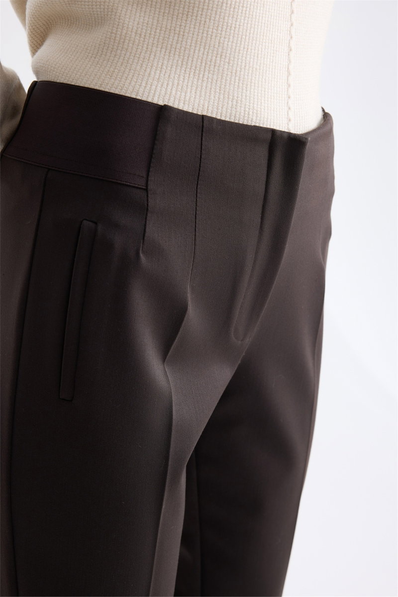 Ekol Kadın Beli Kalın Lastikli Dar Paça Pantolon Kahverengi - 3