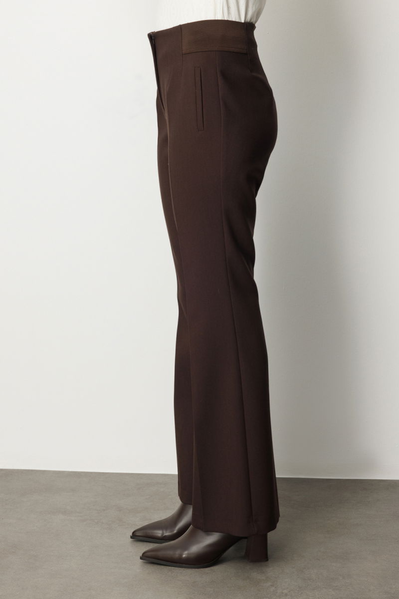Ekol Kadın Beli Kalın Lastikli İspanyol Paça Pantolon 1105 Kahverengi - 3