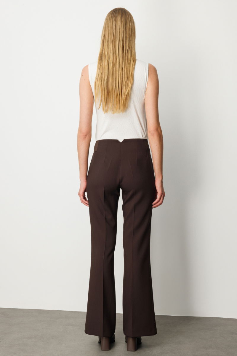 Ekol Kadın Beli Kalın Lastikli İspanyol Paça Pantolon 1105 Kahverengi - 4