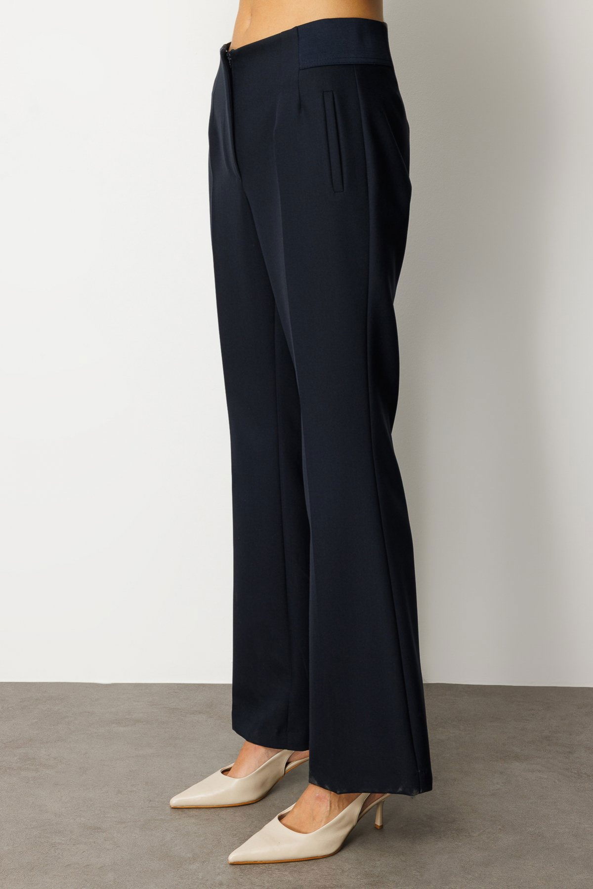 Ekol Kadın Beli Kalın Lastikli İspanyol Paça Pantolon 1105 Lacivert - 3